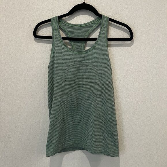 LULULEMON Sheer Stripe Green Swiftly Tech Racerback Tank Top Active Running Sz 6 - Picture 1 of 6